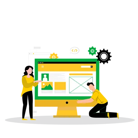 Web development team working on UI-UX designing  Illustration