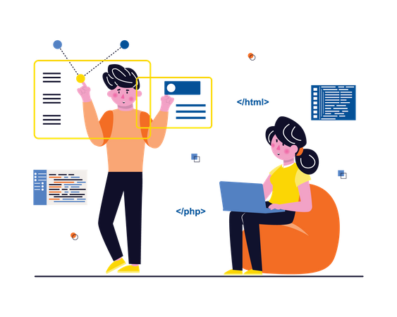 Webentwicklungsteam erstellt Workflow  Illustration