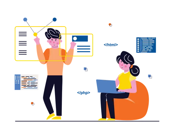 Webentwicklungsteam erstellt Workflow  Illustration