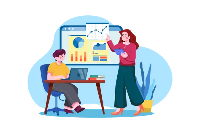 Web marketing analysis by team  Illustration