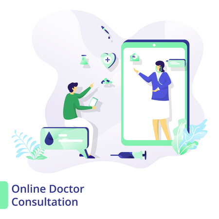 Web page design templates for medical and health, Online Doctor Consultation Illustration