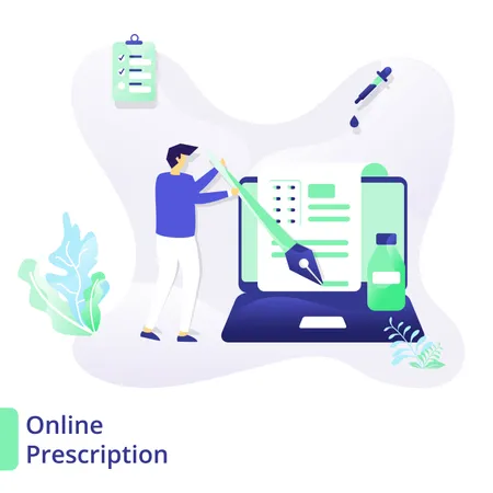 Web page design templates for medical and health, Online Prescription Illustration