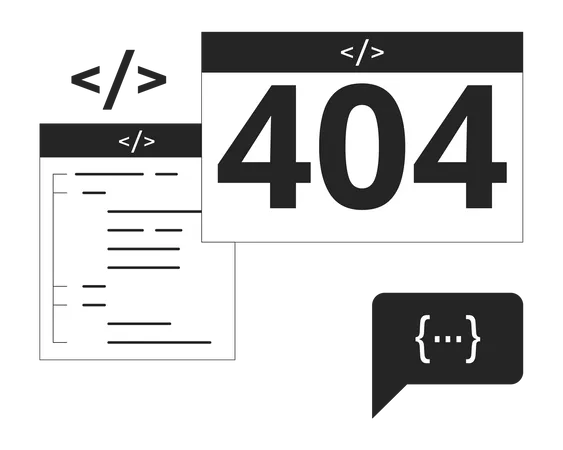 Web Pages Code And Black White Error 404 Flash Message Monochrome Empty State Ui Design Page Not Found Popup Cartoon Image Vector Flat Outline Illustration Concept Illustration