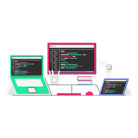 Programming And Coding Set Up Illustration