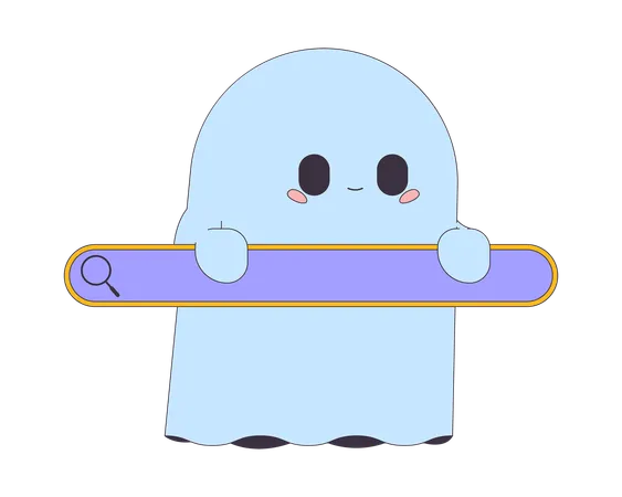 Anonymous Browsing Web 2 D Linear Illustration Concept Cute Ghost Holding Browser Text Bar Cartoon Personage Isolated On White Internet Halloween Design Metaphor Abstract Flat Vector Outline Graphic Illustration