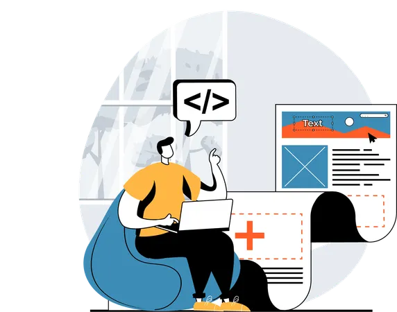 Webentwickler arbeitet an Programmiersprachen  Illustration