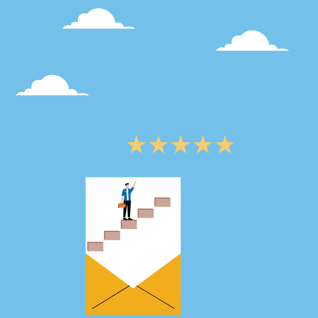 Webpage with man on ladder in envelope points to rating  Illustration