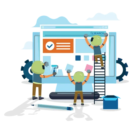 Website Building By People Illustration