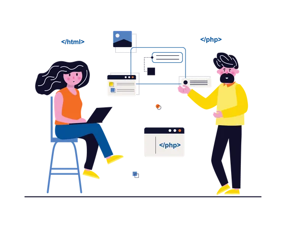 Website development team working together  Illustration