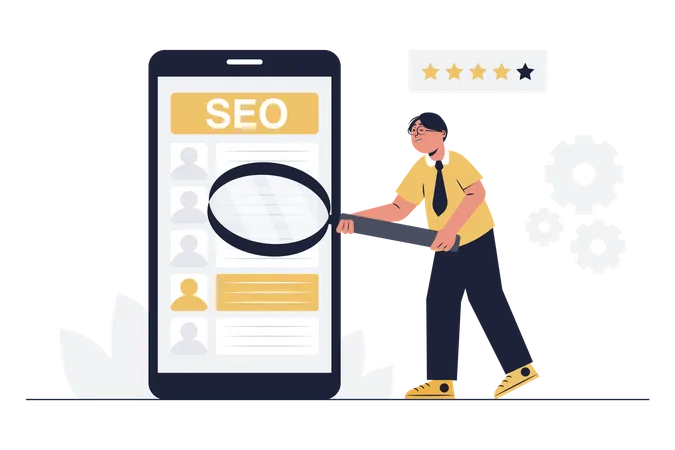 Technology Staff To Make The Website Ranked First Of Search Results With SEO Illustration