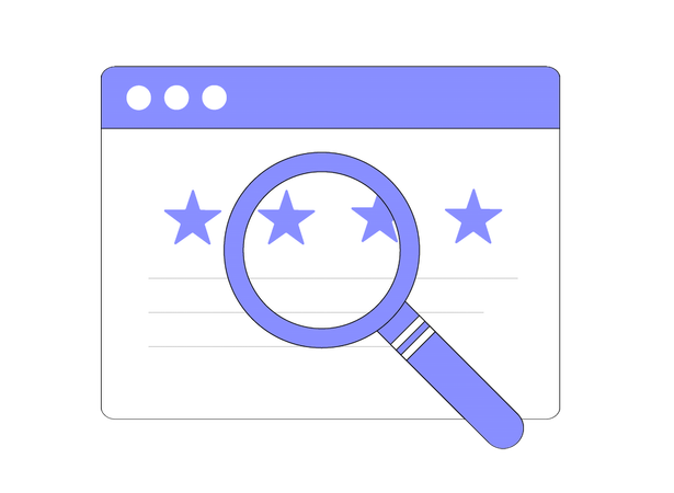 Website Review Analysis with Magnifying Glass  Illustration