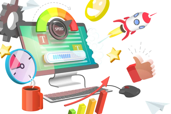 Website Speed, Web Page Loading Time Optimization  Illustration