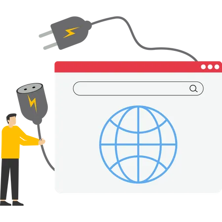 Server Error Concept Website Unavailable Access Denied Landing Page Template With Internet User And A Browser Window With Plug Unplugged From The Socket Modern Flat Vector Illustration For The Web Page 일러스트레이션