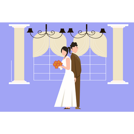 Wedding bride and groom standing Illustration