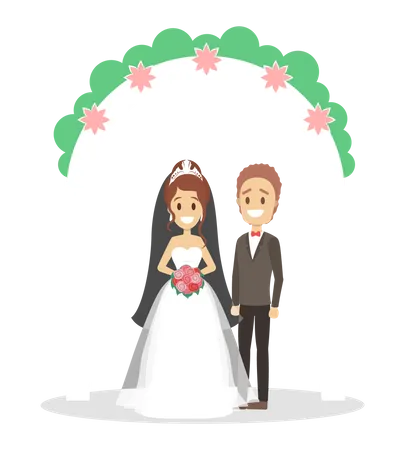 Couple Wedding Bride And Groom Romantic People And White Dress For Ceremony Isolated Flat Vector Illustration Illustration
