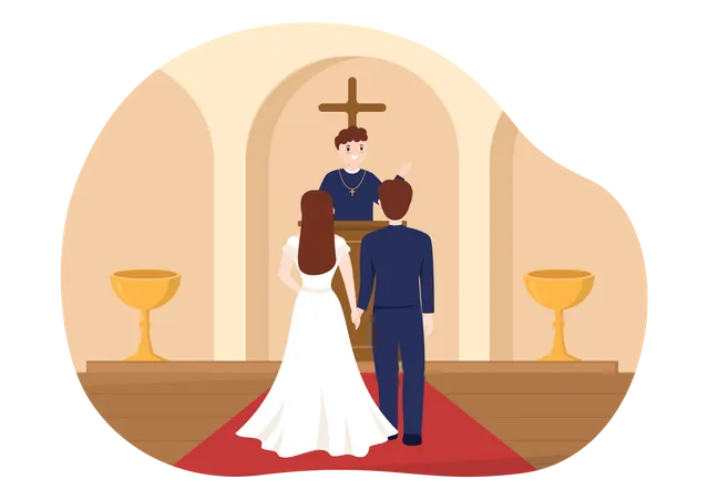 Wedding ceremony in the cathedral  Illustration