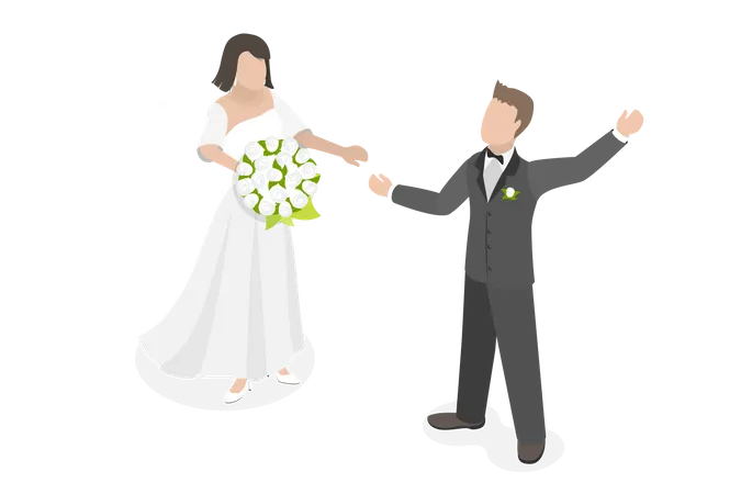 3 D Isometric Flat Vector Conceptual Illustration Of Wedding Couple Bride And Groom Illustration