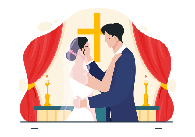 Wedding couple at church  Illustration
