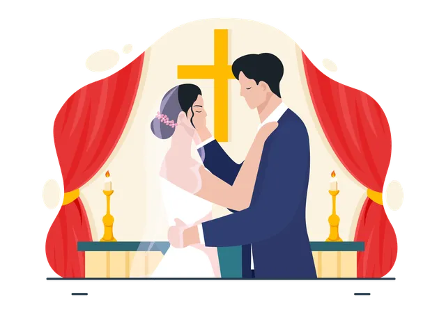 Catholic Church Cathedral As A Sacred Place For Weddings Flat Cartoon Background Vector Illustration Illustration