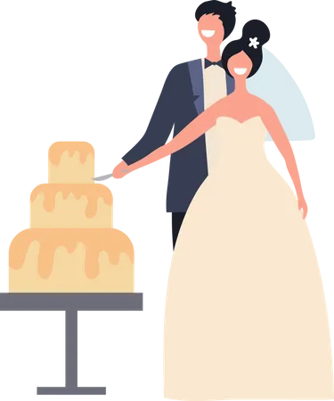 Wedding couple cutting cake  イラスト