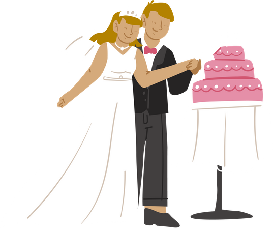 Wedding couple cutting cake together  Illustration
