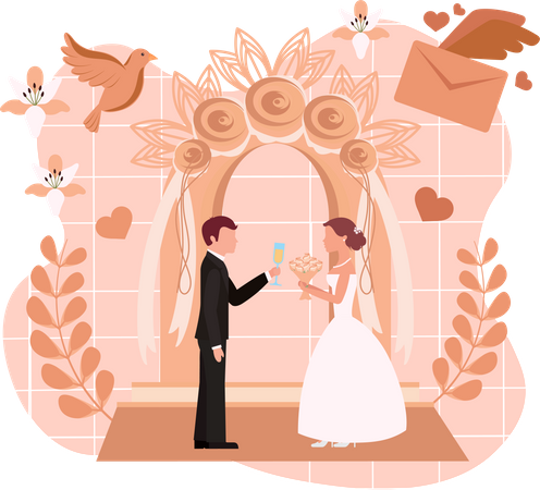 Wedding couple enjoying wedding ceremony  Illustration