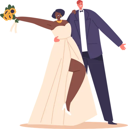 Bride And Groom Characters Gleaming With Anticipation And Excitement Sharing Unbreakable Bond And Deep Love Embarking On A Lifelong Journey Filled With Devotion Cartoon People Vector Illustration イラスト
