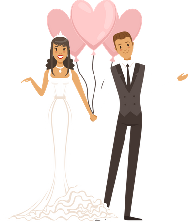 Wedding couple holding balloon  Illustration