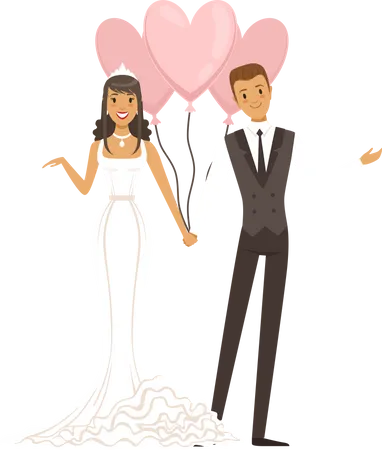 Wedding couple holding balloon  Illustration