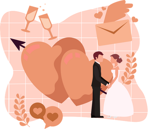 Wedding couple holding hand Illustration