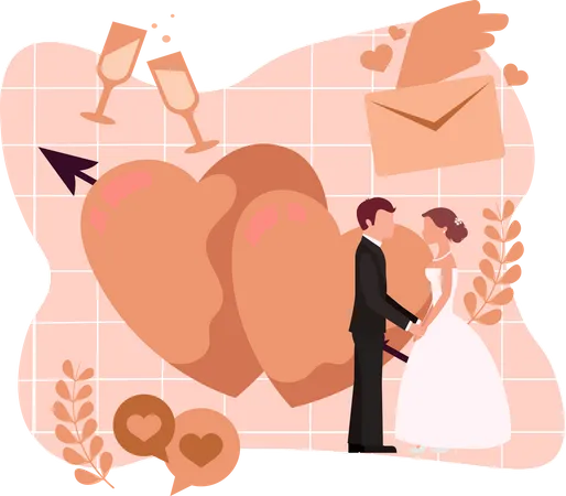 Wedding couple holding hand Illustration