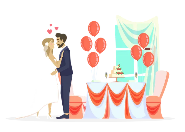 Wedding couple kissing  Illustration