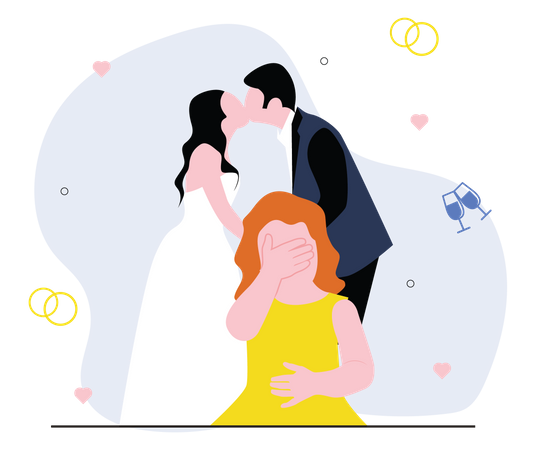 Wedding couple kissing Illustration