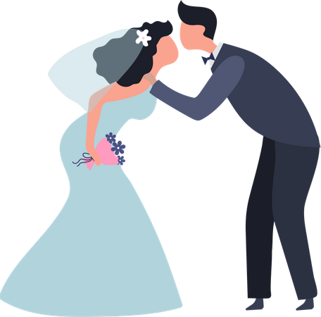 Wedding couple kissing  イラスト
