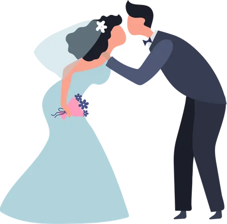 Wedding couple kissing  イラスト