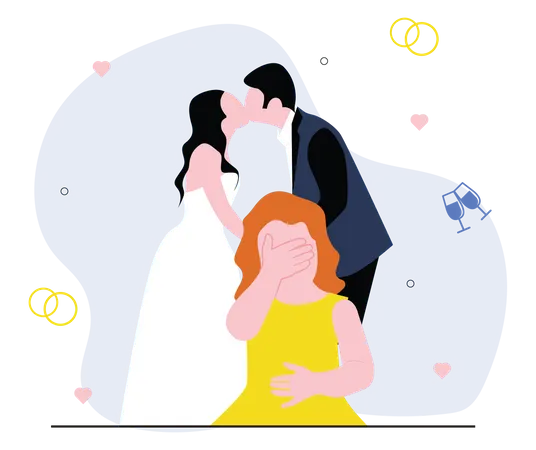 Wedding couple kissing  Illustration