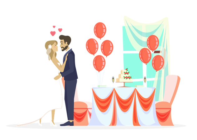 Wedding couple kissing  Illustration