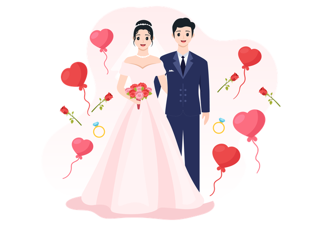 Wedding couple standing together  Illustration