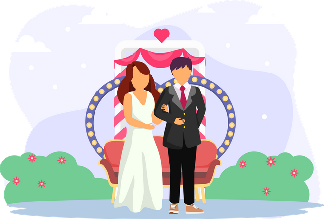 Wedding Couple Standing Together Illustration