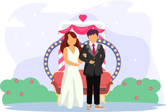 Wedding Couple Standing Together Illustration