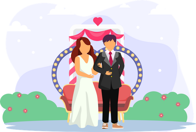 Wedding Couple Standing Together  Illustration