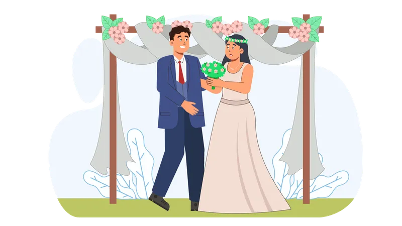 Wedding couple standing together  Illustration