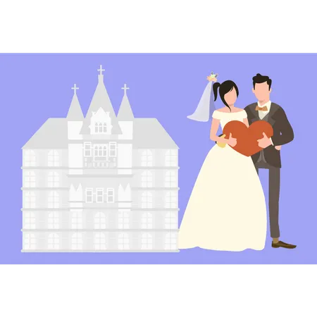 Wedding couple stands outside the church Illustration
