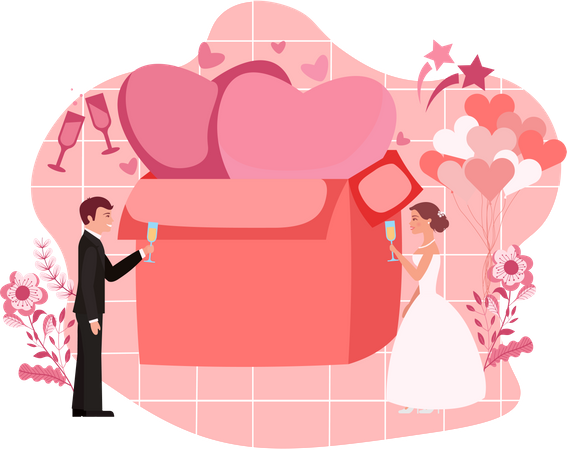 Wedding Couple With Gift Illustration
