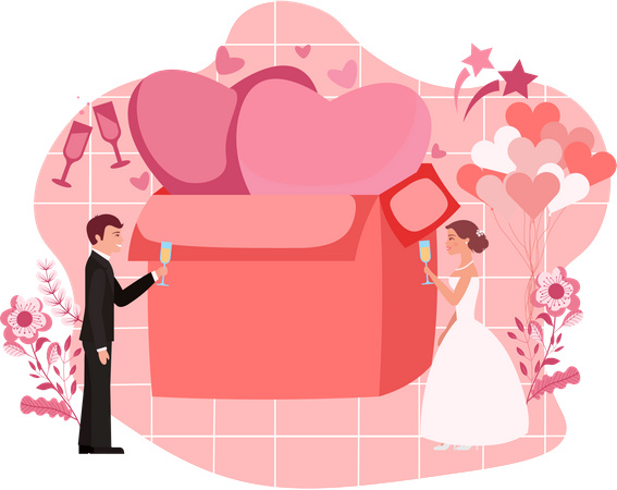 Wedding Couple With Gift  Illustration