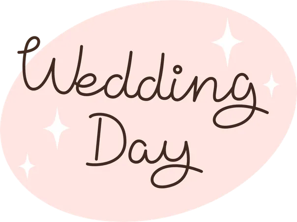 Wedding Day Card Handwritten Lettering On Pink Background Illustration