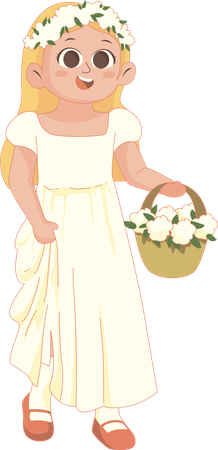 Wedding Flower Girl carrying dress  Illustration