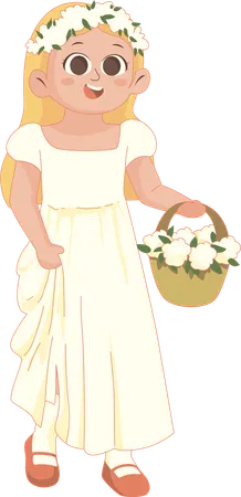 Wedding Flower Girl carrying dress  Illustration