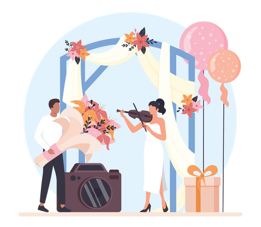 Wedding organizer organize music and photoshoot  Illustration