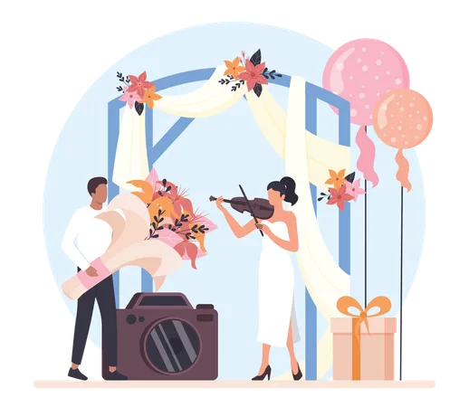 Wedding organizer organize music and photoshoot  Illustration